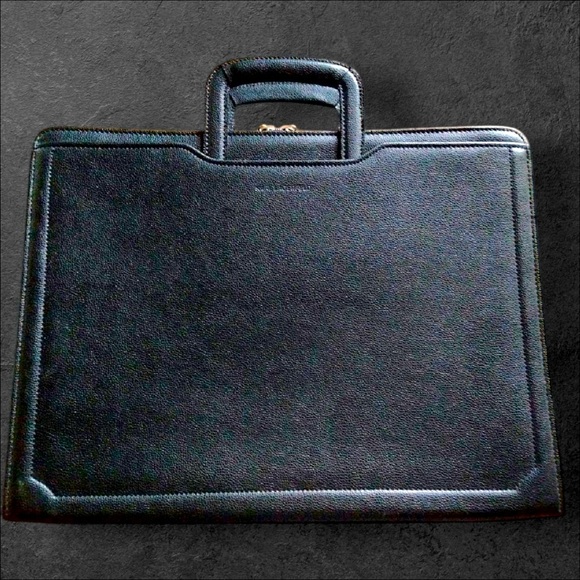 Karl Lagerfeld Black Pebbled Leather Zip Briefcase with Built-In Handles - Picture 1 of 7